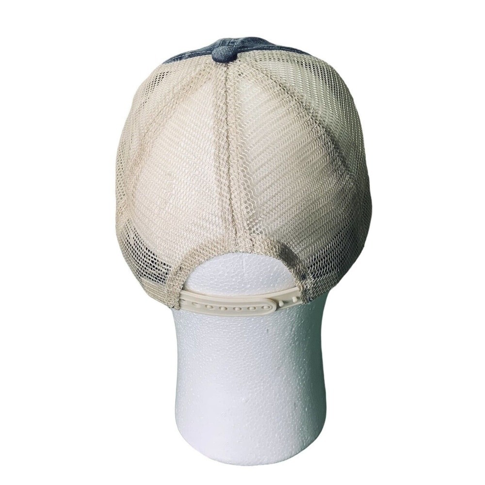 Acid Washed Mesh Twill Cap Adjustable Snapback Hat Baseball Blue Beige - Picture 3 of 6
